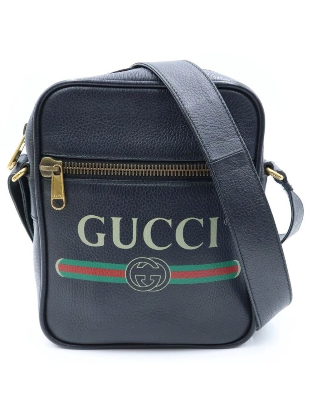 Gucci Print Shoulder Bag Black Leather